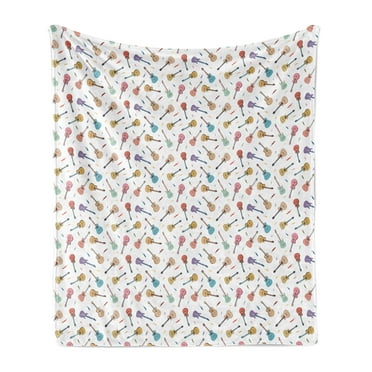 Guitar Soft Flannel Fleece Blanket, Rhythm and Melody Pattern with Colorful Acoustic Guitars Country Music Songs Theme, Cozy Plush for Indoor and Outdoor Use, 70" x 90", Multicolor, by Ambesonne