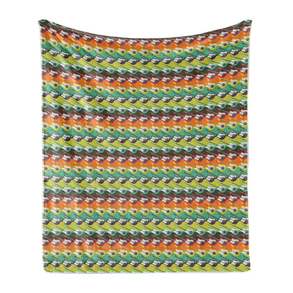 Guitar Soft Flannel Fleece Throw Blanket, Abstract Stringed Instruments on Horizontal Color Borders Modern Pattern Design, Cozy Plush for Indoor and Outdoor Use, 70" x 90", Multicolor, by Ambesonne
