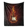 thumbnail image 1 of Guitar Soft Flannel Fleece Throw Blanket, Electric Guitar in Flames Burning Hardrock Musical Creativity Concept, Cozy Plush for Indoor and Outdoor Use, 70" x 90", Orange Maroon Black, by Ambesonne, 1 of 5