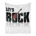thumbnail image 1 of Guitar Soft Flannel Fleece Throw Blanket, Let's Rock Text Grunge Looking Color Splashed Letters Music Fun Concert, Cozy Plush for Indoor and Outdoor Use, 60" x 80", Ruby Black White, by Ambesonne, 1 of 6