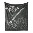 thumbnail image 1 of Guitar Soft Flannel Fleece Throw Blanket, Love the Rock Music Themed Sketch Art Sound Box and Text on Chalkboard, Cozy Plush for Indoor and Outdoor Use, 50" x 70", Charcoal Grey White, by Ambesonne, 1 of 6