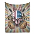 thumbnail image 1 of Guitar Soft Flannel Fleece Throw Blanket, Retro Style Composition Angry Skull American Flag Pattern Wings Electric Guitars, Cozy Plush for Indoor and Outdoor Use, 50" x 60", Multicolor, by Ambesonne, 1 of 5