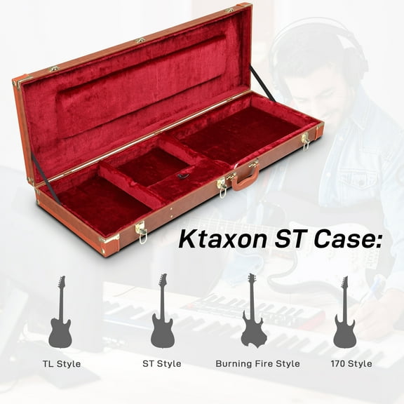 Guitar Square PU Hard Case Fits ST TL Burning fire 170 Style Electric Guitar Brown