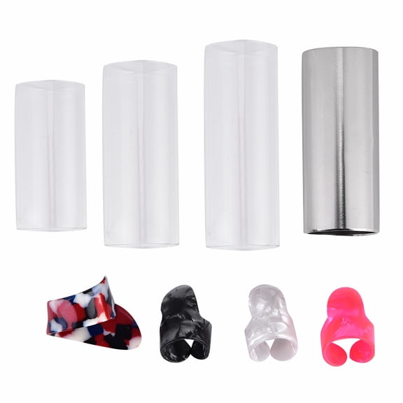 Guitar Stainless Steel Glass Slides Plastic Protective Finger Picks Set With Box