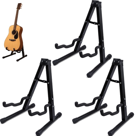 Guitar Stand, A-Frame Folding Guitar Stand with Non-Slip Rubber and Foam Arms, for Electric & Acoustic Guitars, Bass & Banjo