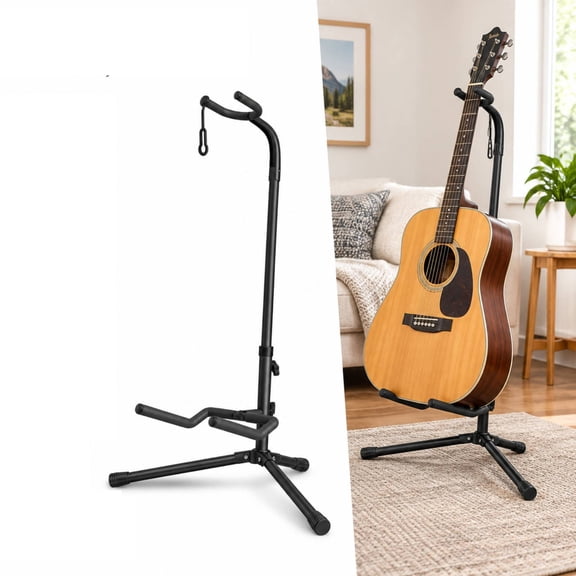 THDFTDT Guitar Stand with Iron Frame and EVA Foam Padding, Fits Electric Classical Guitars and Bass, Foldable, 20 lb Load, Black
