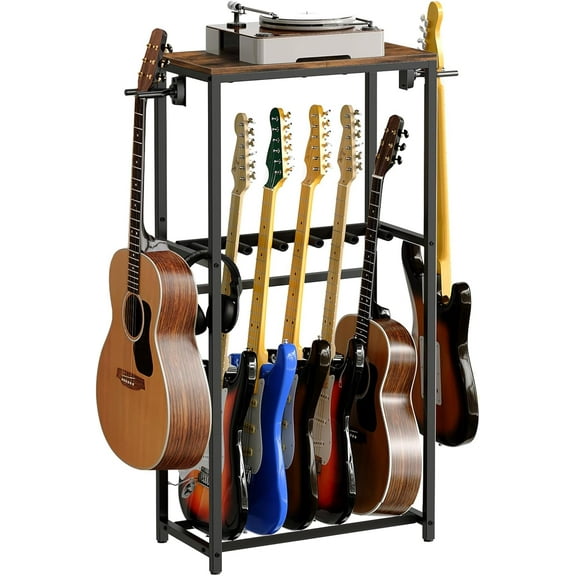 Guitar Stand, Guitar Rack for Acoustic Holder, Electric Guitar, Bass, Multiple Guitar Rack Holder for Guitars, Guitar Amp Accessories, for Home Music Studio, Rustic Brown and Black