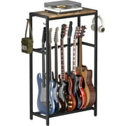 Guitar Stand, Multiple Guitar Rack Holder with Top Storage Shelf for Acoustic, Electric Guitar, Bass, Guitars Display Rack for 7 String Instruments, for Home, Stage, Studio Music Room, Black