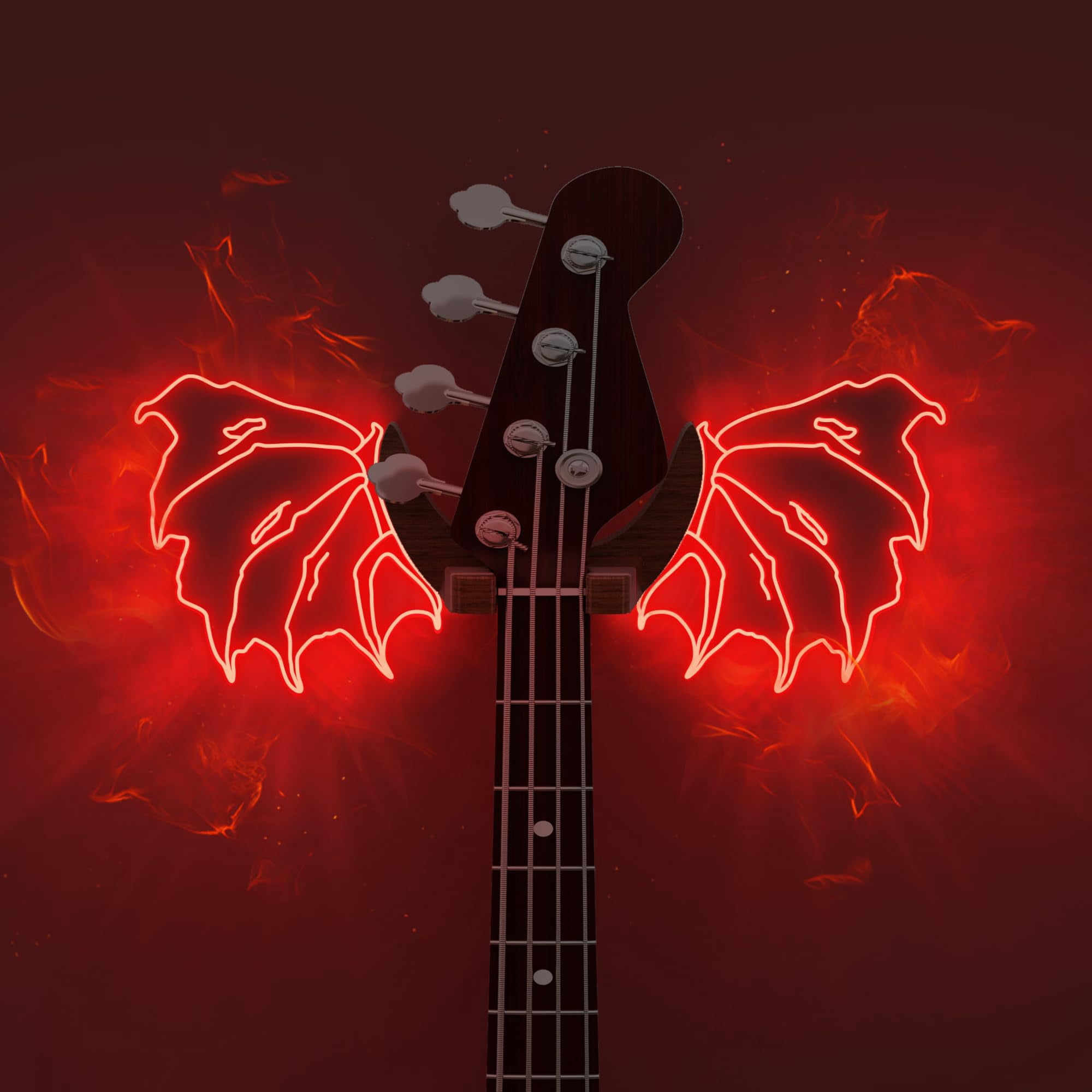 Guitar Stand Wall Mount With Luminous Devil Wings  Acrylic Wooden Hanger Shelf Usb Powered For Acoustic Electric Bass Ukulele Gift Music Lovers Players