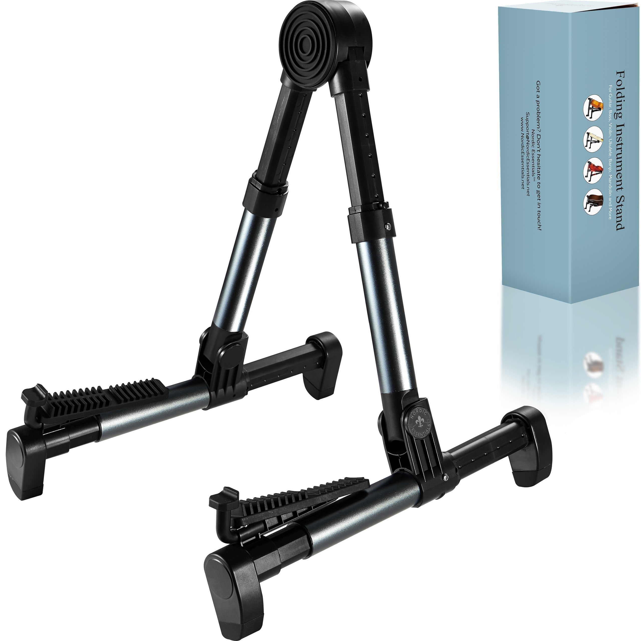Nordic Essential Universal Folding Guitar Stand for Acoustic Electric Bass Violin Ukulele Portable Holder 1 Pack MetallicDarkBlue