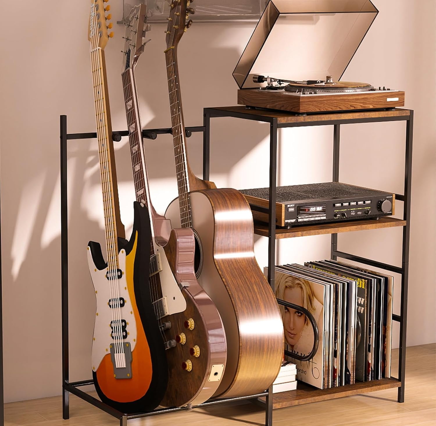 Guitar Stand for Acoustic Multiple Guitars Holder with 3-tier Storage ...