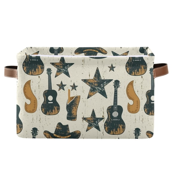 Guitar Star Hat Storage Bins with Handle Fabric Organizer Basket Foldable Box 1 Pack 14.2x10.2x8.3