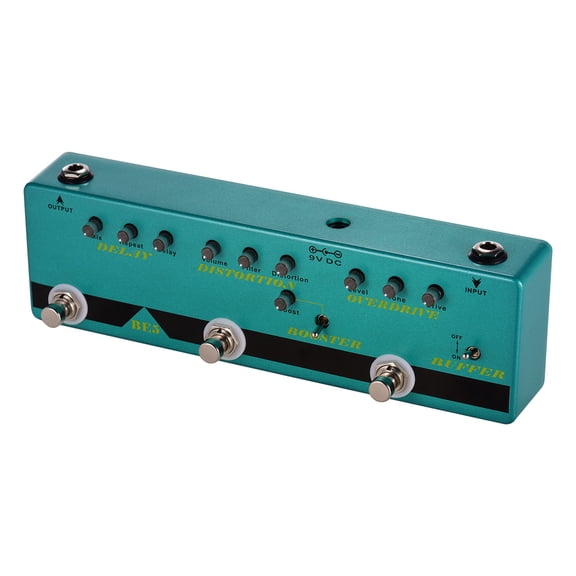 Guitar Stompbox 5 in 1 Analog Effects Pedal, Delay Overdrive Distortion Lift Buffer, Compact Metal Pedal with 1/4 Inch I/O and 9V Power