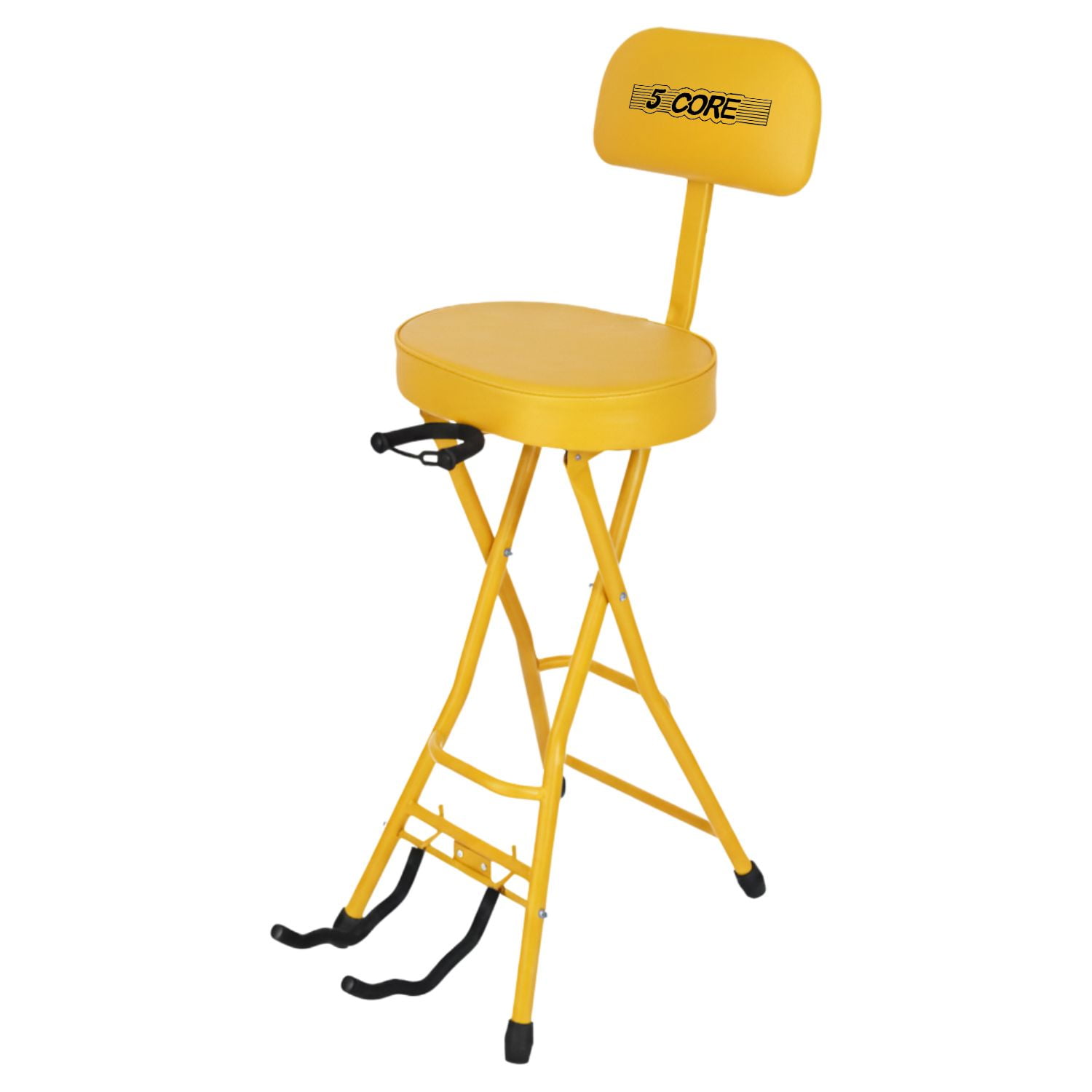 Guitar Stool with Backrest, Foldable Padded Chair 3.15" Thick Seat, Built-in Guitar Neck Rest & Foot Rest, Heavy Duty 350 lb Capacity