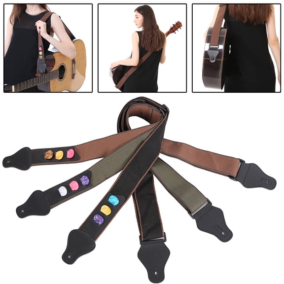 Guitar Strap, Adjustable Acoustic Electric Guitar Bass Shoulder Strap Belt with 3 Plectrums