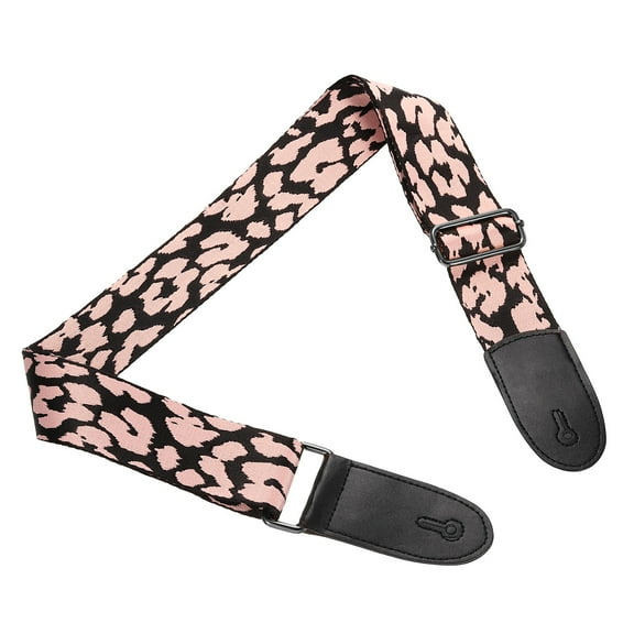 Guitar Strap, Adjustable Straps with Black Buckle, Beige-White Leopard