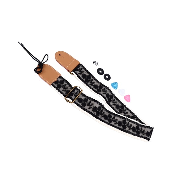 Guitar Strap Embroidered Lace Pattern Padded Shoulder Belt with Picks Tail Nail and Hanging Rope Universal Fit for Acoustic Electric Guitar Bass 10.2x3.1x1.8 Inches / 26x8x4.5 cm