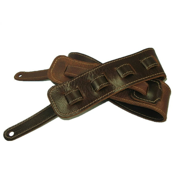 Guitar Strap Full Grain Cowhide Stitched - Mahogany