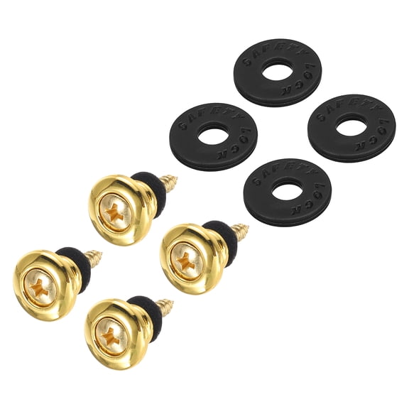 Guitar Strap Lock Bass Strap Button Buckle with Black Washers for Guitar Ukulele (Gold Pack of 4)