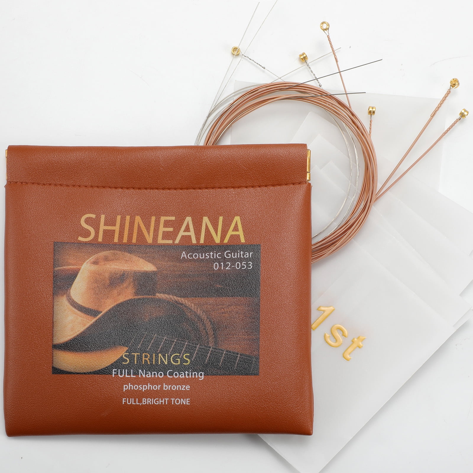 Guitar Strings - Acoustic Guitar Strings - Lightguage Nano Coating,Phosphor Bronze-Leather storage bag packaging-Gentel and Soft- For 6 String Guitars-Light,12-53 (Full Nano Coating)