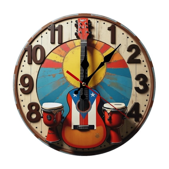 Guitar Tambourine Wall Clock 10 Inch Silent Non Ticking Round Clock Decoration for Living Room Kitchen Bedroom Bathroom Office Classroom