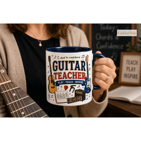 Guitar Teacher Mug, Music Instructor Gift Cup for Lessons, Practice & Inspiration