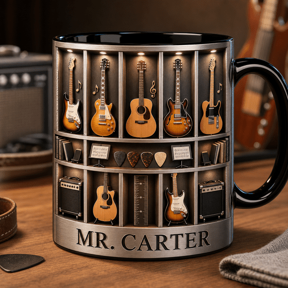Guitar Teacher Mug Personalized Accent Mug, Guitar Lesson Gift for Dad or Music Instructor
