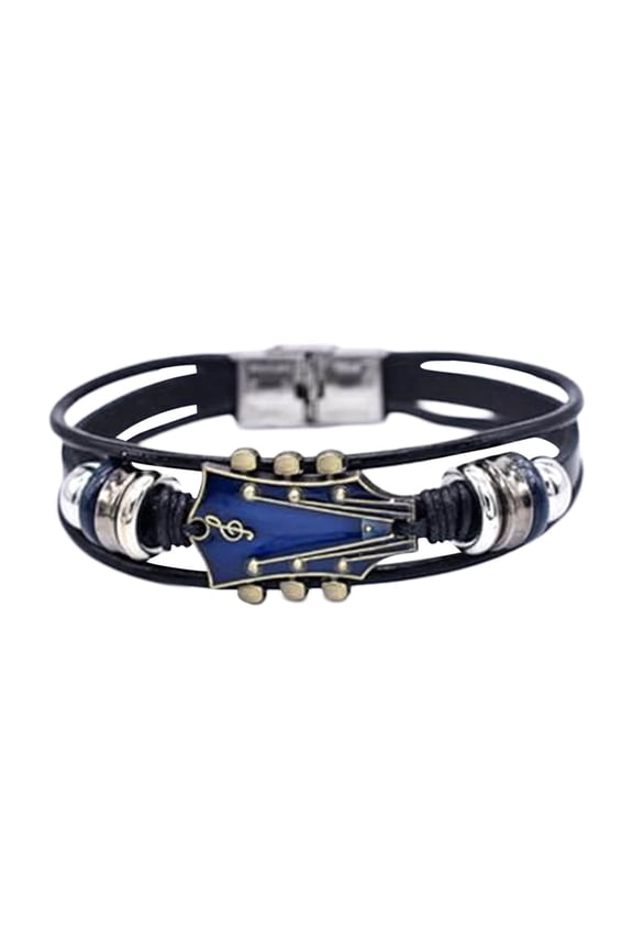 Guitar Themed Bracelet for Music Lovers Men Women with Stainless Steel Clasp Wristband Jewelry Accessory for Fans, 20.5 cmx1.5 cm, Blue