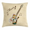 thumbnail image 1 of Guitar Throw Pillow Cushion Cover, Abstract Funky Guitar Instrument Melody Musical Notes and Hand Writing, Decorative Square Accent Pillow Case, 16 X 16 Inches, Sand Brown Multicolor, by Ambesonne, 1 of 2
