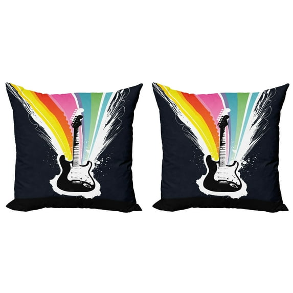 Ambesonne Guitar Throw Pillow Cover 2 Pack, Colorful Rock and Roll Items, 24", Charcoal Grey Multicolor