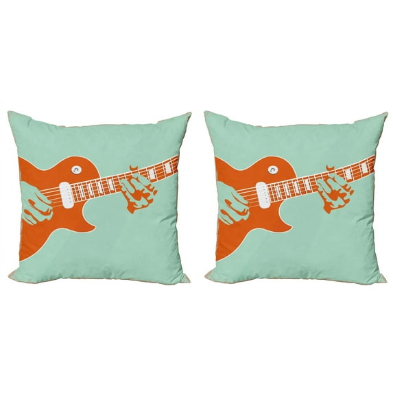 Ambesonne Guitar Throw Pillow Cover 2 Pack, Musician Performing, 24", Mint Green Orange