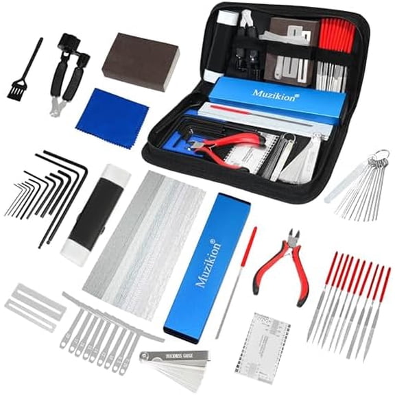 Guitar Tool Kit, Guitar Setup Kit, Professional Guitar Repairing Maintenance Tool Kit with Fret Leveling Beam, Fret End Dressing File, Measuring Ruler Gauges Wrenches for Luthiers$$Music