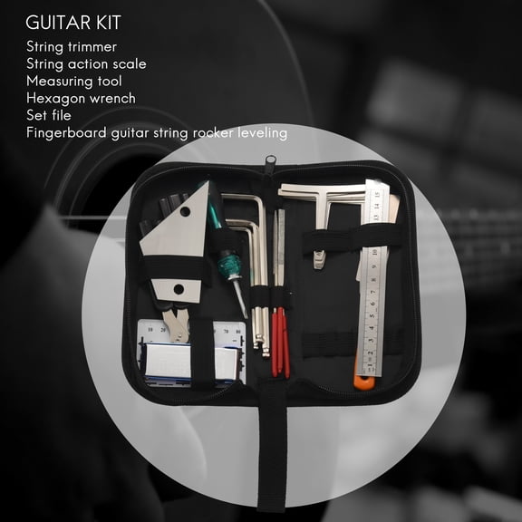 Guitar Tool Kit Repairing Maintenance Tools String Organizer String Action Ruler Gauge Measuring Tool Hex Wrench Set Files Fingerboard Guitar Fret Rocker Leveling