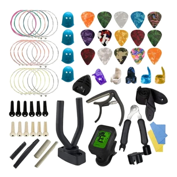 Guitar Tools Set Guitar Accessories Kit Including Guitar Picks, Capo, Tuner, Strings, Bridge Pins, Bridge Saddle and Nut