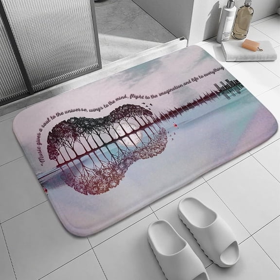 Guitar Tree Landscape Bath Rugs Absorbent Non Slip Door Mats Soft Carpet Washable Doormat for Kitchen Bathroom Entry Way Decor Accessories 16x24 Inch