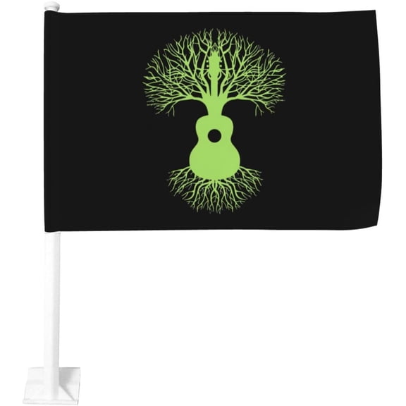 Guitar Tree Music Car Flag 12x18 Inch Window Clip Flag - Double Sided Fade Resistant Outdoor Decoration Let Your Cars Stand Out