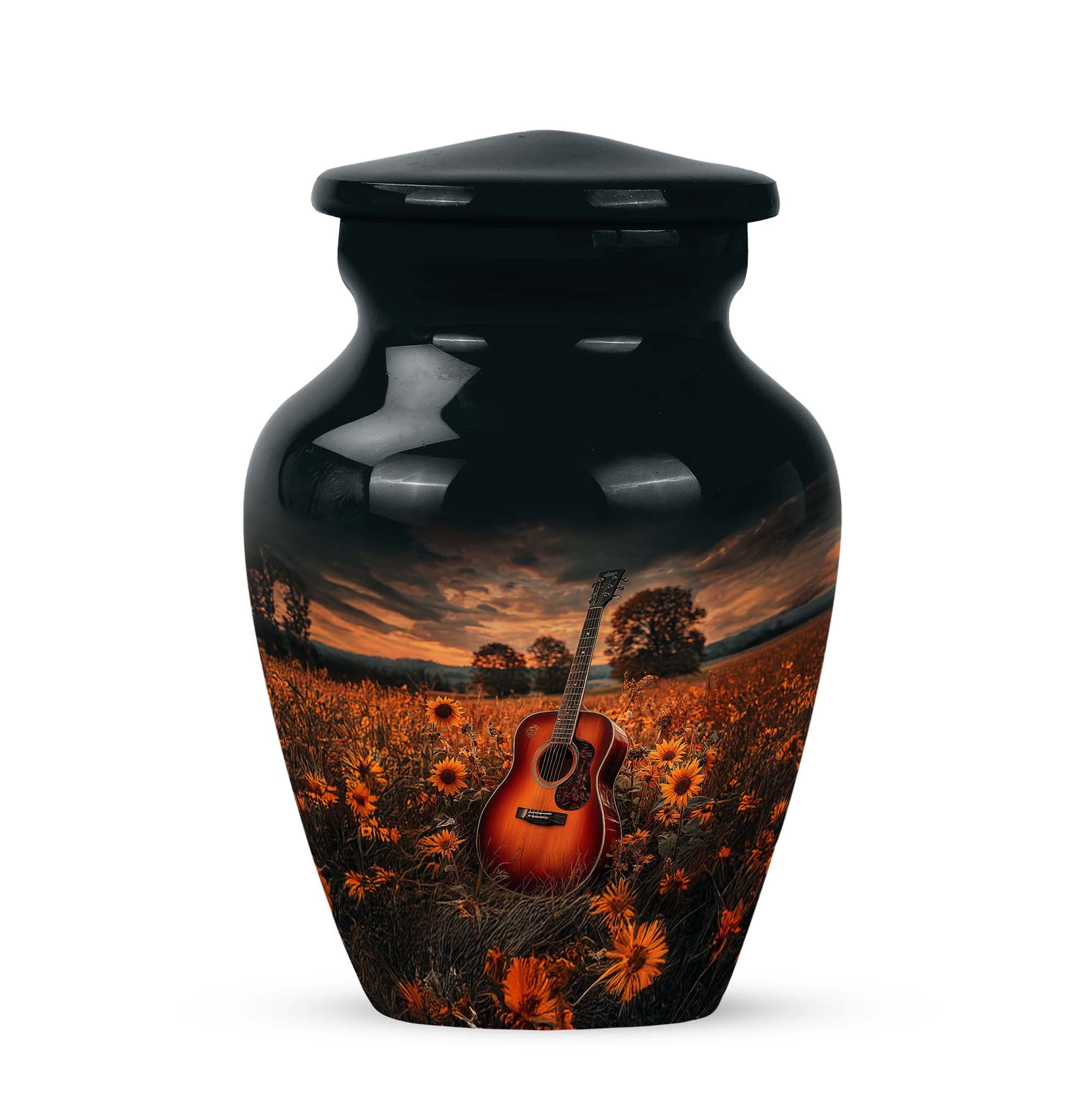 Guitar Urns For Human Ashes For Adults - Brown Keepsake For Ashes For Husband And Wife - Black Small Urns For Male, 3 Inch - Burial Mini Urn For Adult Female - Keepsake Sunflower Urn For Dad