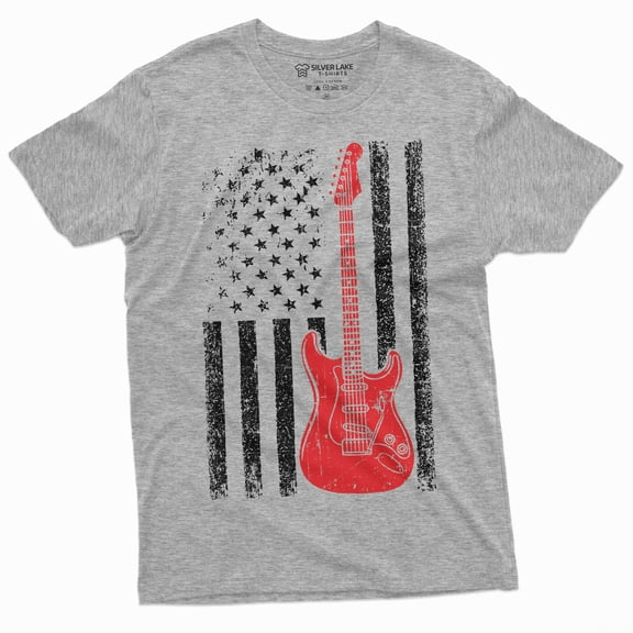 Guitar Usa Flag T-Shirt Country Music Band Gifts Guitarists 4Th Of July American Patriotic Tee (XX-Large Grey)