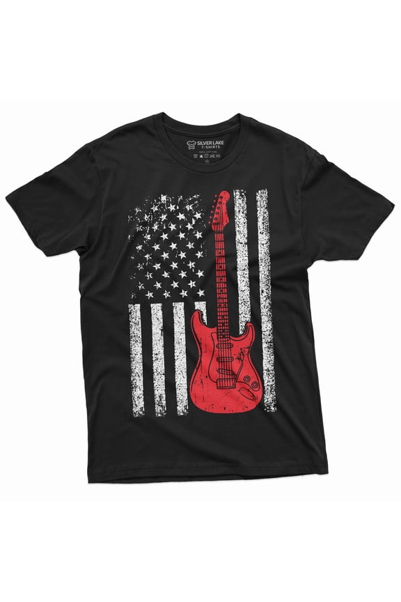 Guitar Usa Flag T-Shirt Country Music Band Gifts Guitarists 4Th Of July American Patriotic Tee