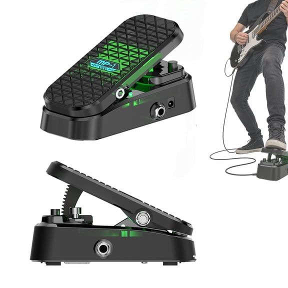 Guitar Wah Volume Pedal, Mini 2 in 1 Electric Guitar Effect Pedal with Wah Effect & Active Volume Control for Electric Guitar Bass, 23° Wide Angle Travel, LED Mode Indicator, Black