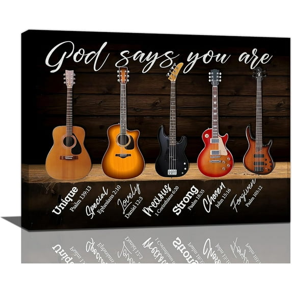 Guitar Wall Art Christian God Pictures Wall Decor Guitar Music Canvas Painting Prints Bible Verse Home Decorations Framed Artwork for Bathroom Bedroom Living Room 12"x16"