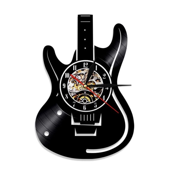 Guitar Wall Clock Guitarist Vintage Vinyl Record Wall Clock Rock n Roll Music Lover Studio Wall Art Decor Guitar Players Gift Without LED