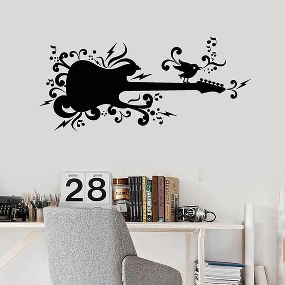 Guitar Wall Decal Music Bird Sings Musical Notes Teen Bedroom Musical Studio Interior Decor Vinyl Window Stickers Wallpaper 30x66cm
