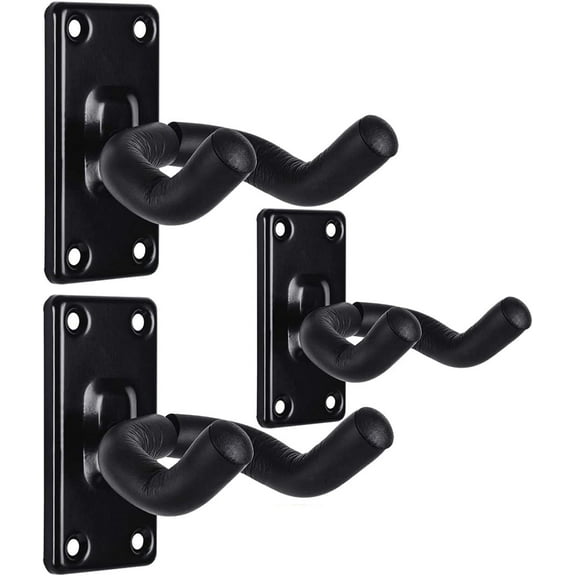 Guitar Wall Mount Hanger Hook Holder Stand - 3 Pack Hangers for Acoustic, Electric & Bass Guitars (3Pack-Black)