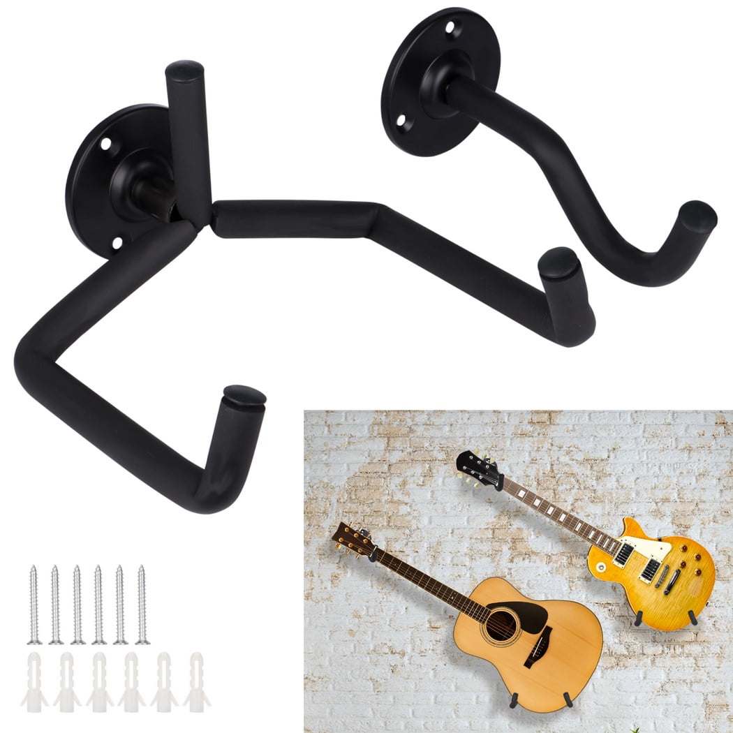 Guitar Wall Mount Holder, Horizontal Guitar Hanger, Black Metal Acoustic Guitar Display Rack, Wall Mounted Display Stand for Ukulele, Bass, Electric Guitar, Banjo