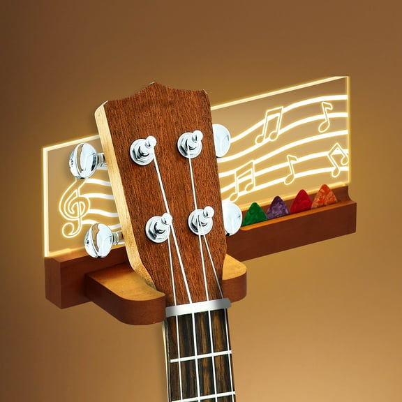 Guitar Wall Mount Wood Light Up Guitar Wall Hanger with Pick Holder and Acrylic Board Practical Wall Guitar Holder Multifunctional Guitar Stand for Guitar Players Music Lovers