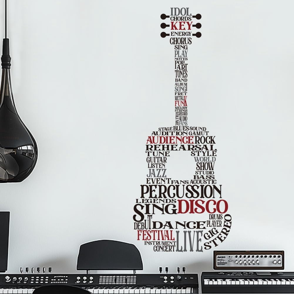 Guitar Wall Stickers Text Wall Decals Wall Decor Peel and Stick Art ...