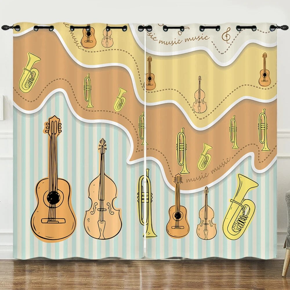 Guitar Window Drapes Rock Music Themed Curtains for Bedroom Living Room