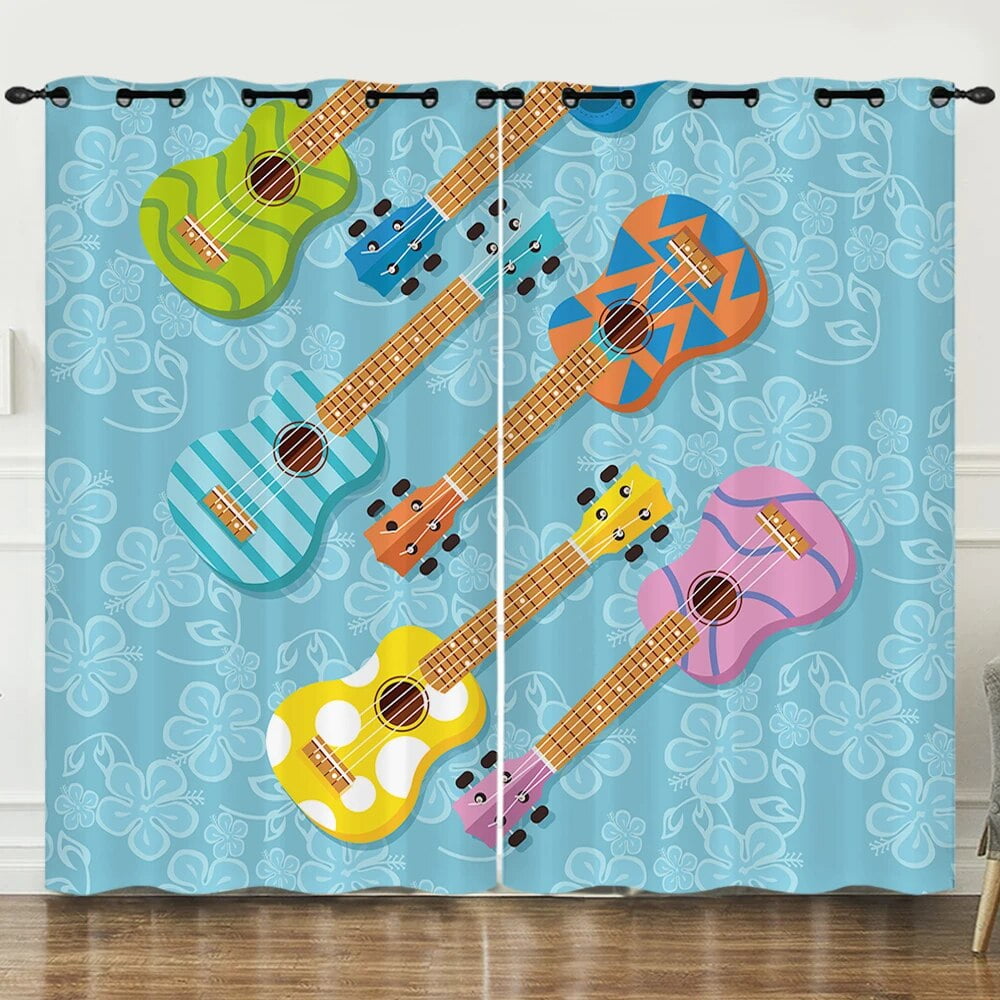 Guitar Window Drapes Rock Music Themed Curtains for Bedroom Living Room