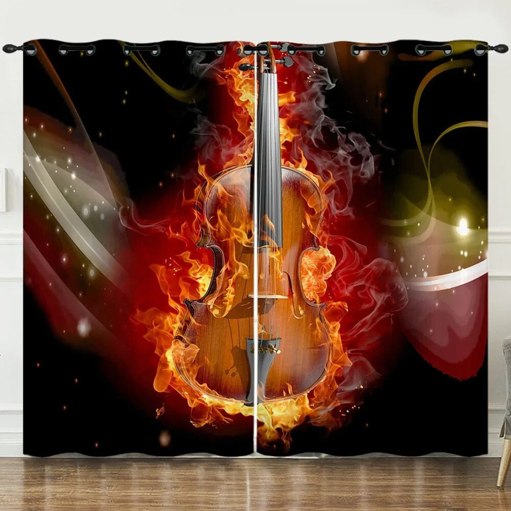 Guitar Window Drapes Rock Music Themed Curtains for Bedroom Living Room
